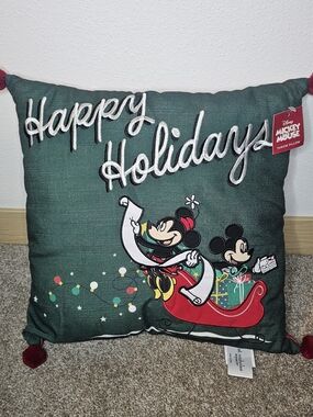 St. Nicholas Square Green Mickey & Minnie 'Happy Holidays' Throw Pillow